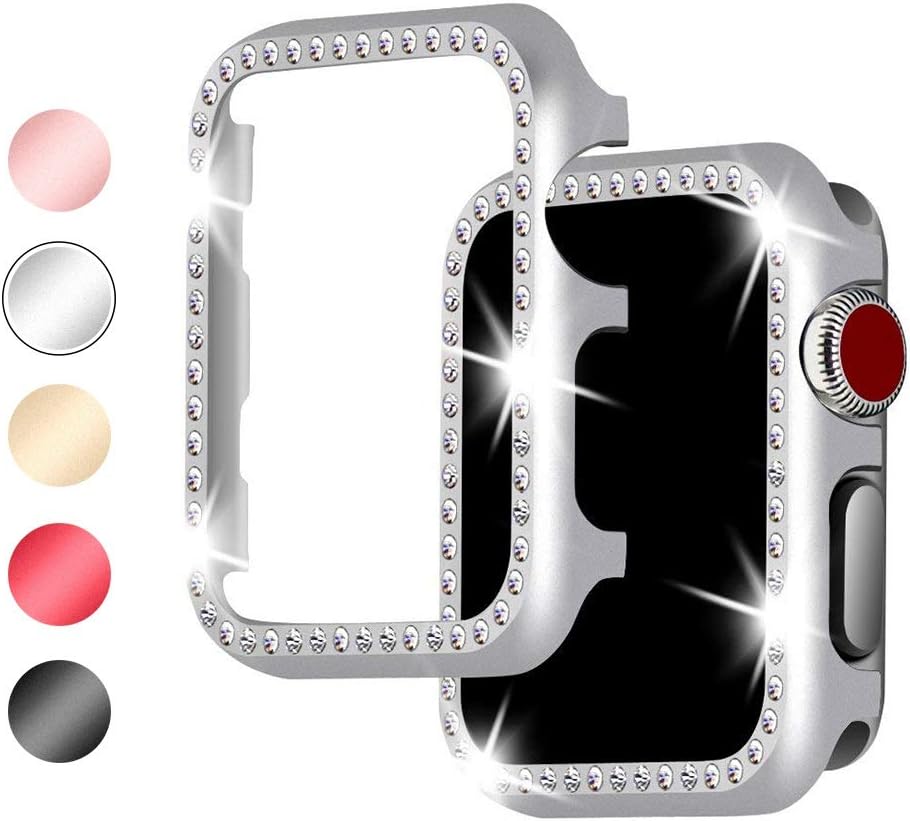 Myada Compatible with Apple Watch Case 42mm Women iWatch Series 3/2/1 Case Rhinestones Diamonds Sparkly Crystal Bling Glitter Frame Cover Shell Bumper Protective Case for Apple Watch Series 3/2/1 42mm