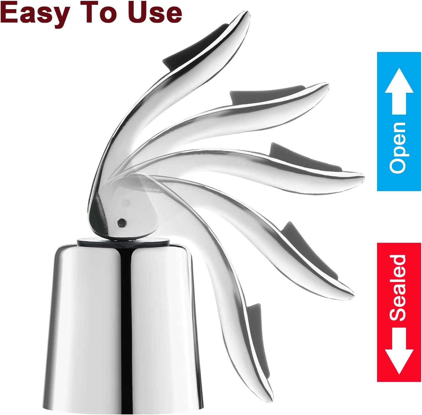 Wine Stoppers for Wine Bottles with Stainless Steel Vacuum Wine Bottle Stopper with Silicone Reusable Wine Corks, Leak proof Keep Fresh Suitable for Red&White Bottle (Silver, 2 Pack)