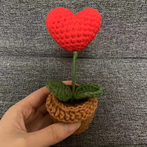 Quarter Rainbow Mini Potted Artificial Plants Crochet Handmade Kintting Flowers For Office Desk Decor And Shelf Decor- For Gift, Birthday, Ideas For Valentine's Day (Roses And Love) #TOP4