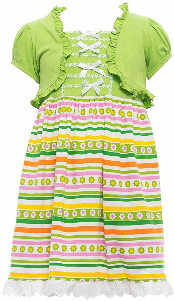 ToBeInStyle Girls Two Piece Short Sleeve Dress and Matching Bolero Crop Cardigan Assorted Prints Cotton Blend Summer Outfit