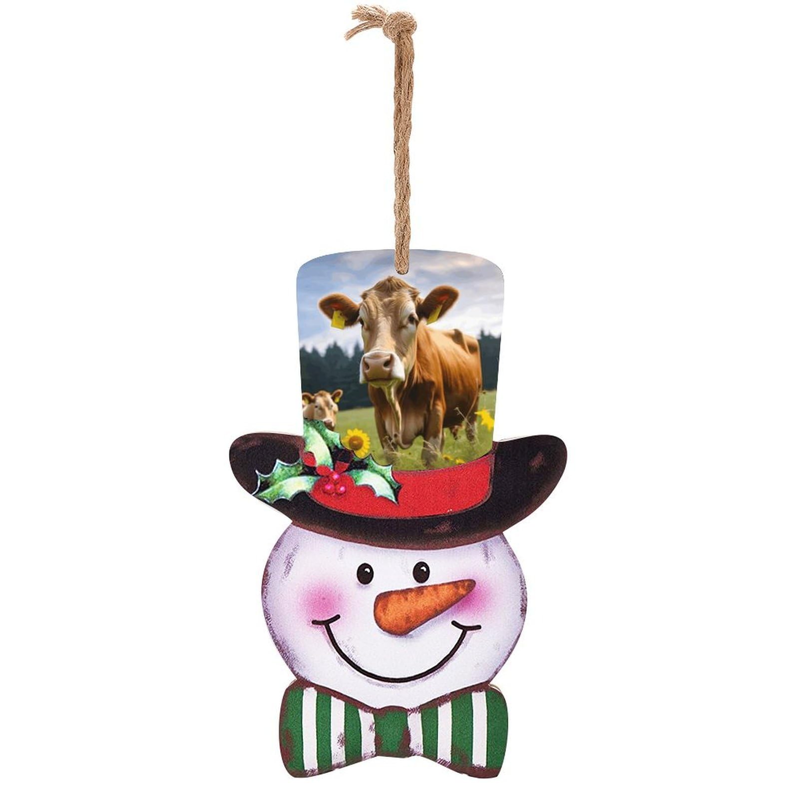 Panneau de Noël en bois vache marron pour une déco de fête rustique