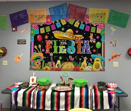 Mocsicka Mexican Fiesta Backdrop Mexican Cinco De Mayo Party Decorations Mexican Banners for Fiesta Party Colorful Wall Mexican Background Photo Booth Studio (7x5ft) - Thumbnail 3