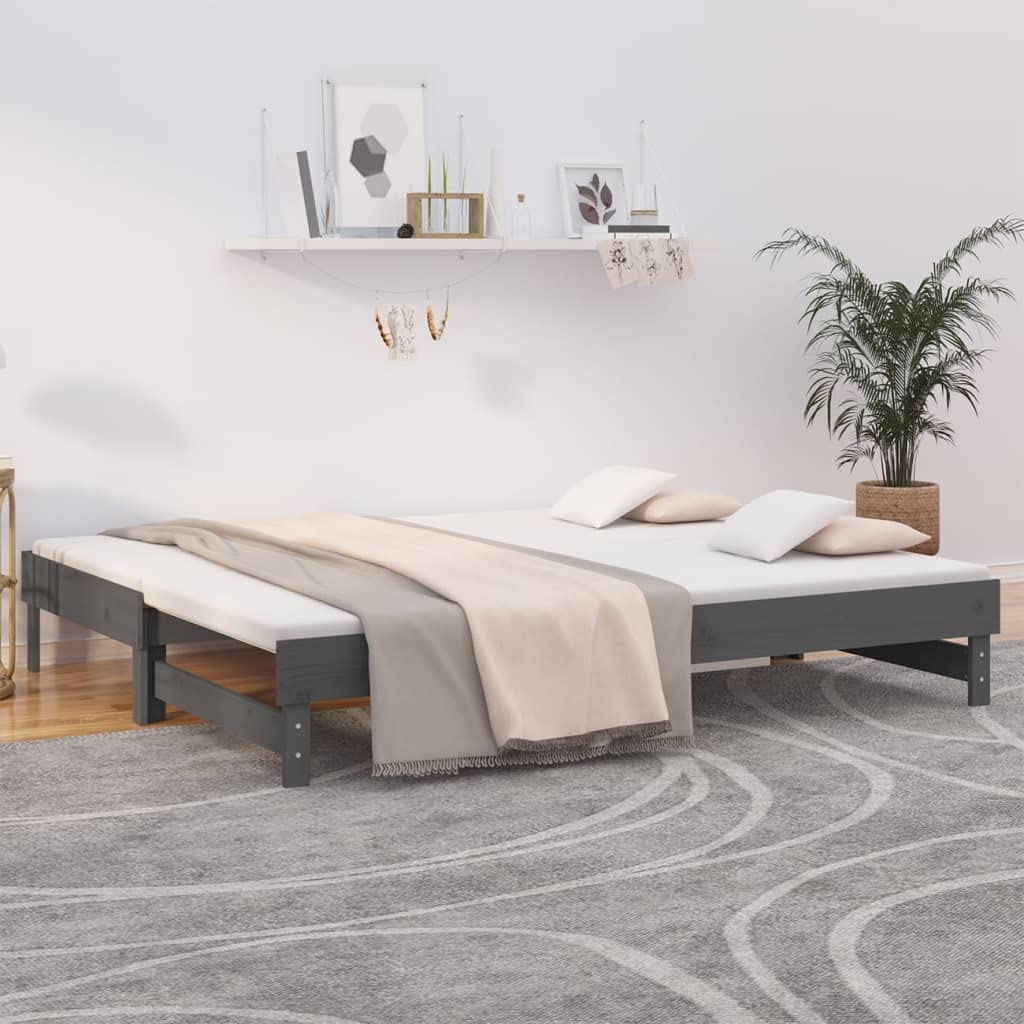 Legno Massello di Pino Divano Letto Estraibile Salvaspazio Grigio 2x100x200