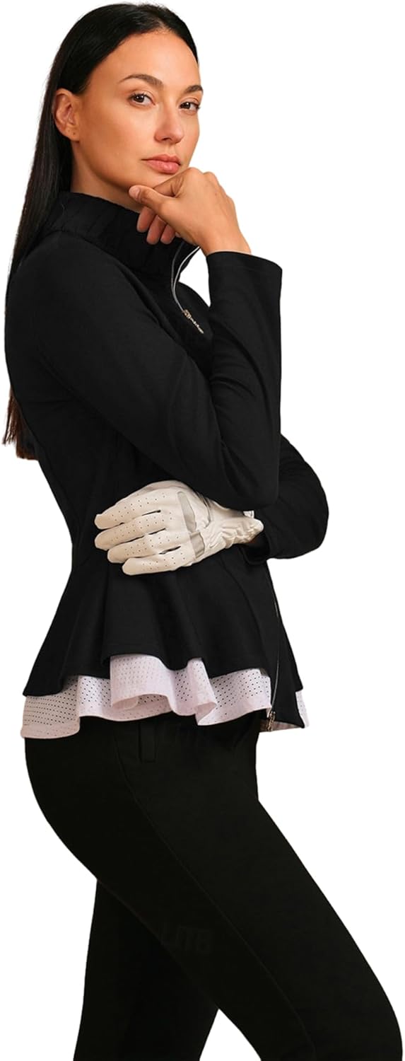 ACEGOLFS Womens Ruffle Golf Jacket Lightweight Long Sleeve Athletic Jacket Women UPF 50+ Full Zip Ladies Workout Top Yoga Gym