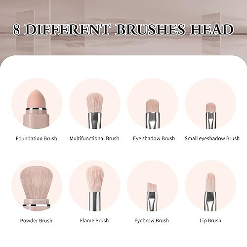 Miniatura 8 de Brocha Kabuki de base para maquillaje líquido, crema de maquillaje, mezcla, pulido, punteado, y 8 en 1, mini brochas de maquillaje con estuche para