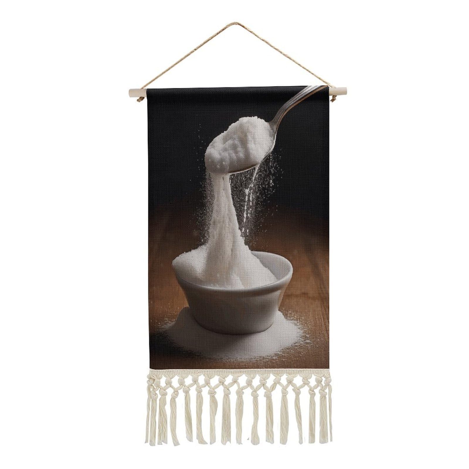 Adfgyerh Style Sugar And Spoon Tapestry With Tassels Cotton And Linen Hanging Posters, Wall Art For Travel Gift, Wall Tapestry For Office Home Decor Bedroom Living Room Decor