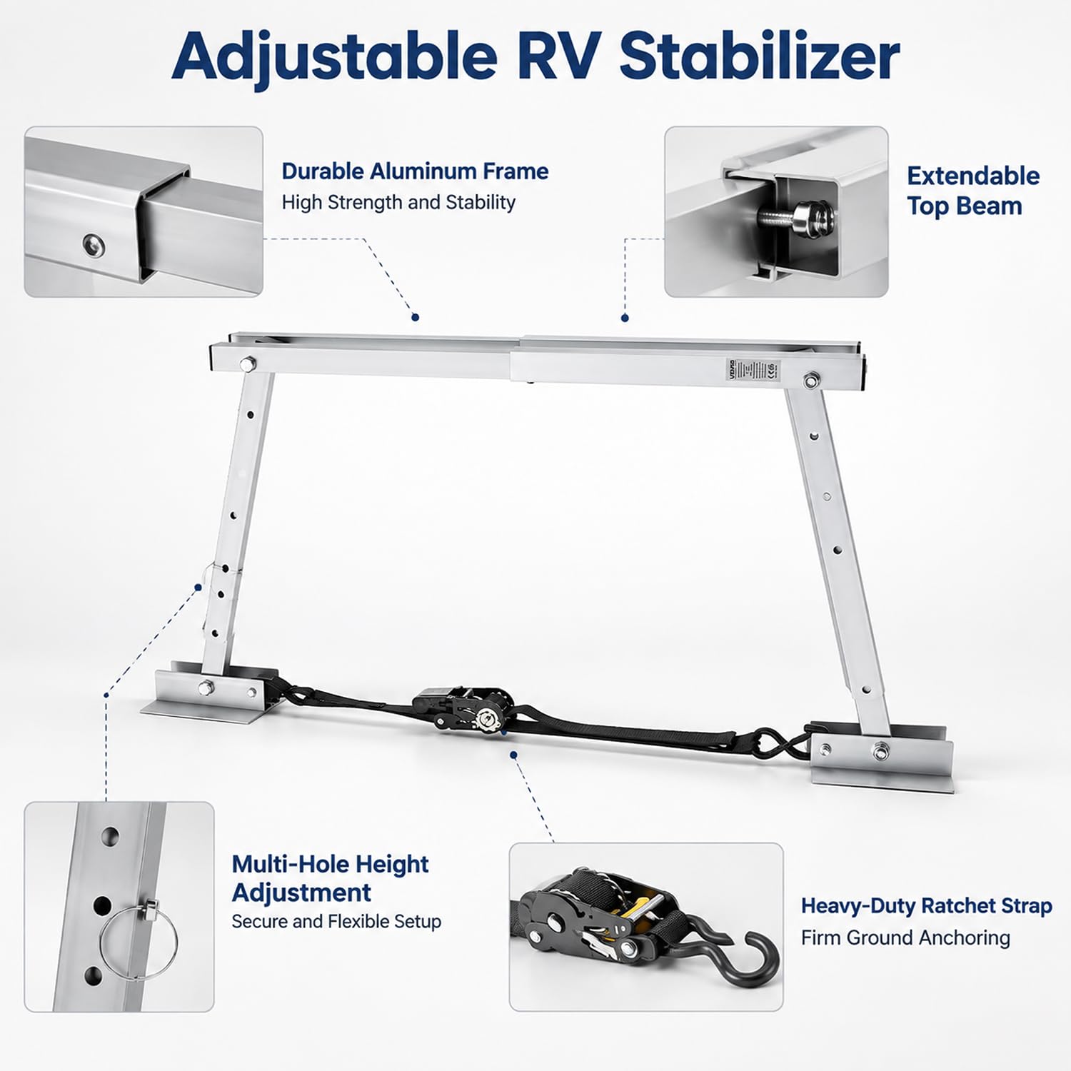 Stabilisateur pour Caravane et Remorque, Cale de Nivellement Réglable 30-70CM, Support Pliable Anti-Balancement pour Camion et Semi-Remorque, Accessoire Robuste