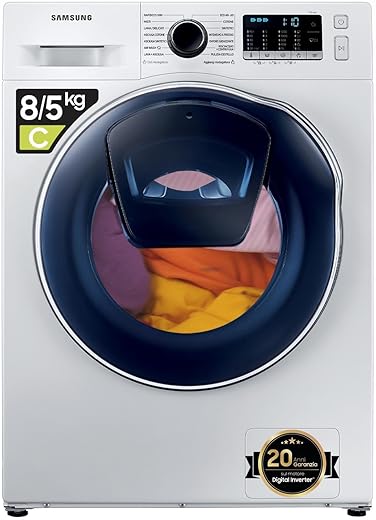 Samsung Lavasciuga AddWash WD8NK52E0ZW/ET, Slim 8 kg + 5 kg, Ecolavaggio, Vapore...