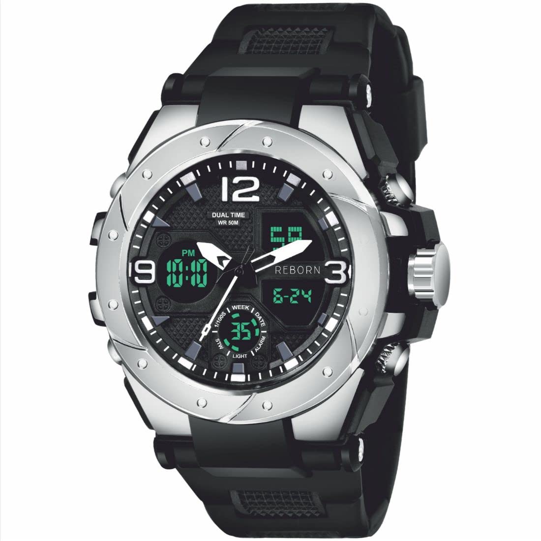 ZEKU PU Synthetic Leather LED Light Chronograph Luxury Digital Waterproof Watch for Men (9101DUAL, Silver) (B0BN3CY4BC) Amazon Price History, Amazon Price Tracker