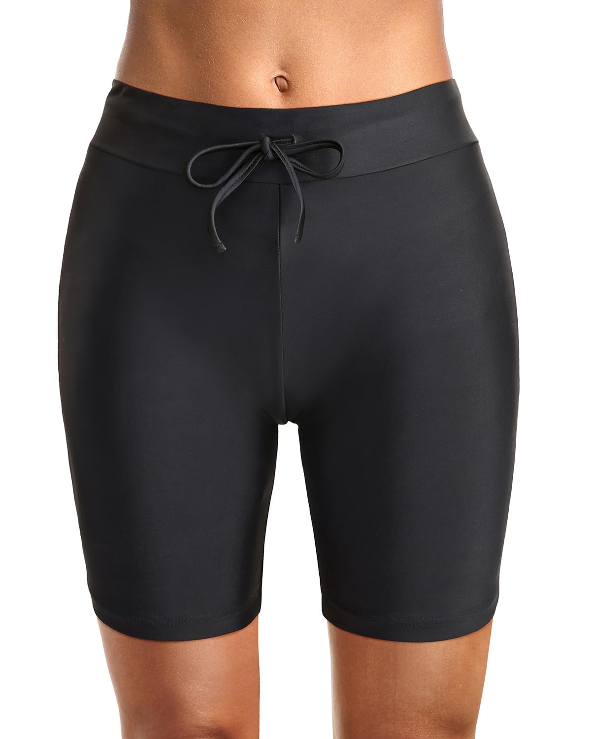 Women High Waisted Swim Shorts Tummy Control Boy Shorts Swimsuit Long Board Shorts Bathing Suit Bottoms, Black Strap, X-Large-image-34