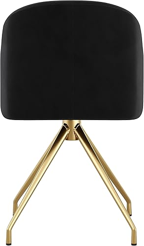 Miniatura 9 de Martha Stewart Sora Silla giratoria estacionaria con brazos inclinados para oficina en casa en terciopelo negro con marco de latón pulido