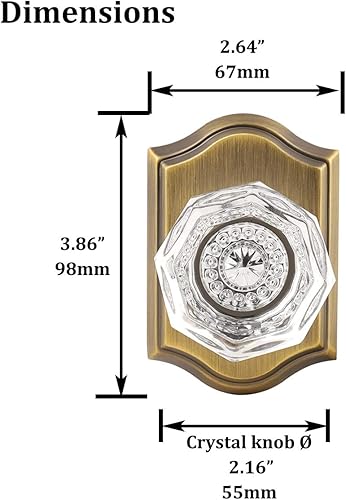 Miniatura 5 de Gobrico Pomo de cristal simulado de un lado, mango medio simulado resistente en latón antiguo, roseta arqueada, palanca interior para armario de