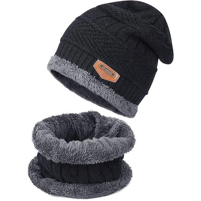Winter Knit Beanie Cap Hat Neck Warmer Scarf and Woolen Gloves Set Skull Cap for Men Women - Winterwear Combo Set of Woolen Cap Scarf and Gloves-image-9