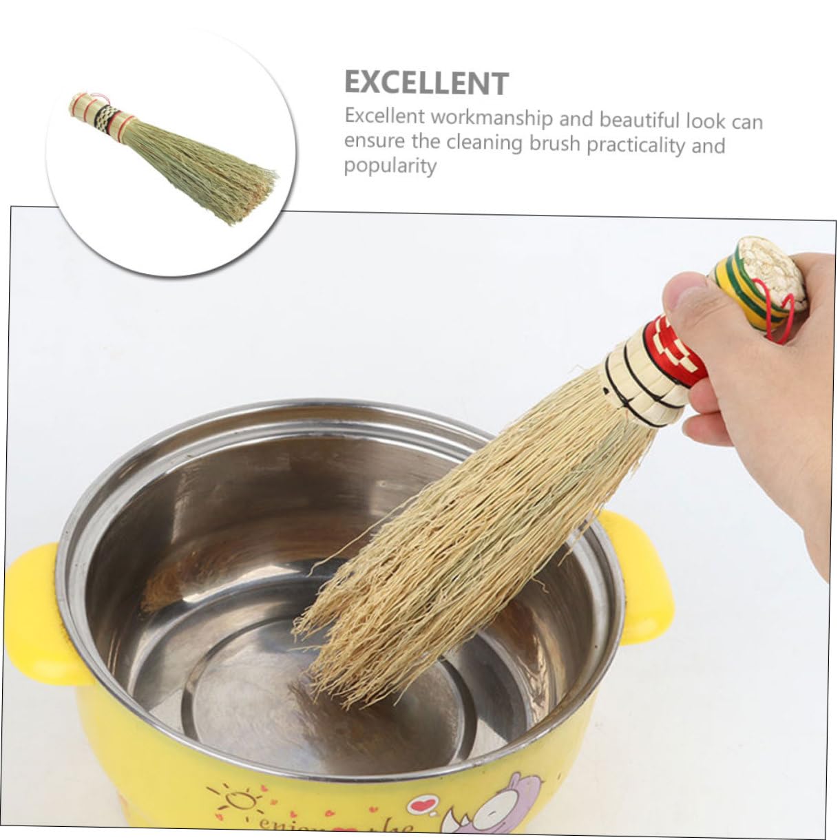 Healeved 4piezas Cepillo De Limpieza De Platos De Cerdas Naturales Escobilla para Olla y Sartén Mango Antideslizante para Cocinas y Utensilios De Cocina