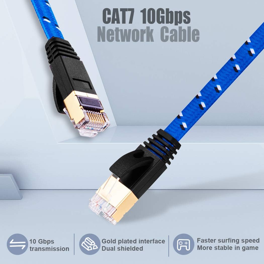 JewMod Cat 7 Ethernet Cable 3 ft, Cat7 Ethernet Cable Nylon Braided Cat7 RJ45 LAN Cable High Speed Internet Network Patch Cord 10Gbps 600Mhz LAN Wire Cable Cord for Modem,Router,PC,Laptop,Xbox 360