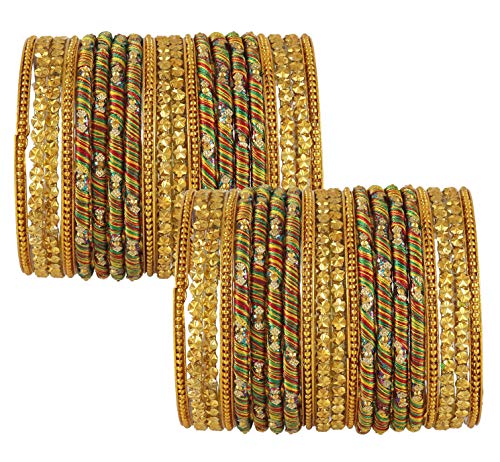 Image of NMII Glass, Silk Thread Beads with Glitter Pattern Glossy Bangle Set For Women /Girls, (Multicolour 2.4), Pack Of 40 Bangle Set
