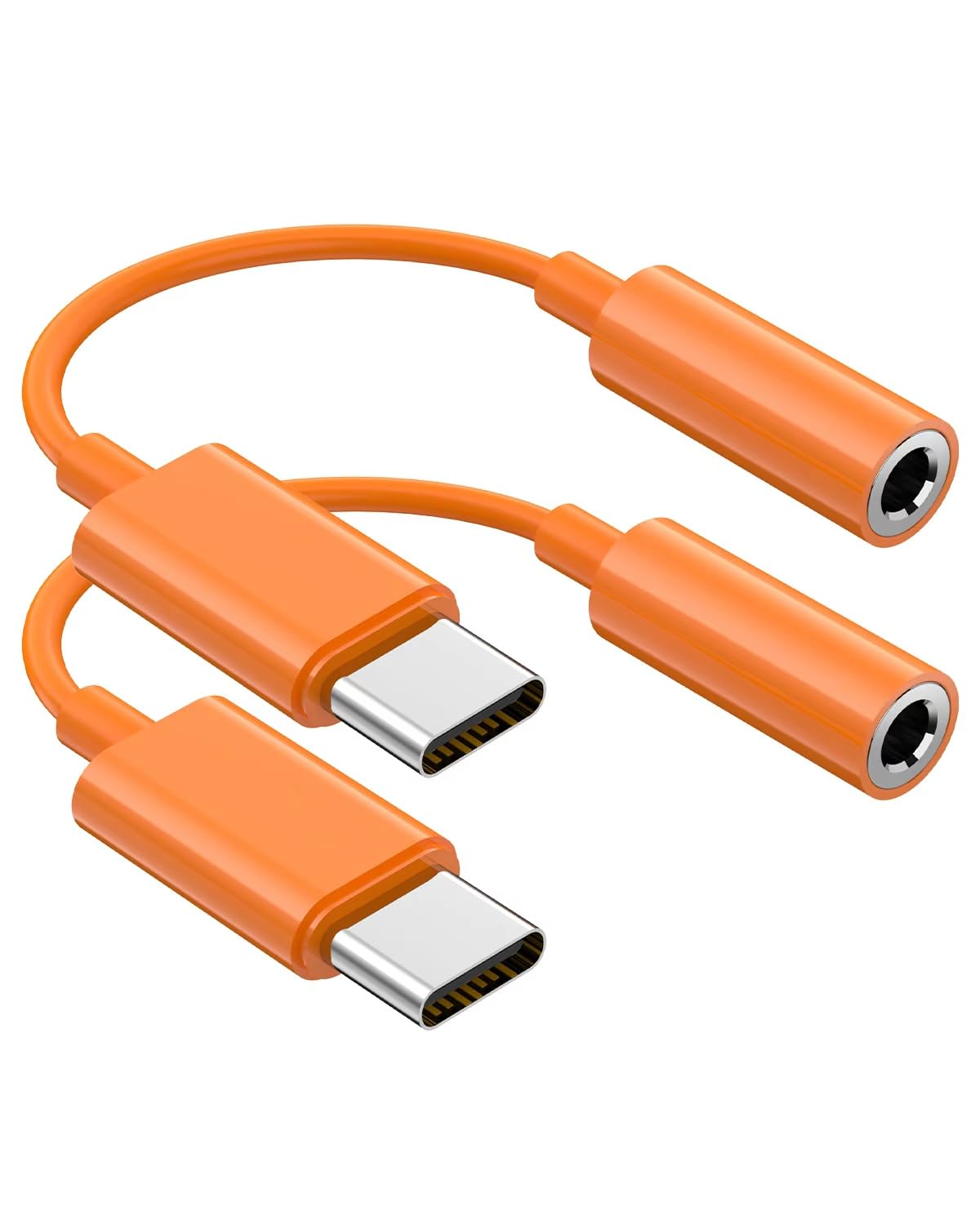USB C auf 3.5mm Audio Kopfhörer Klinke Adapter (2 Pack), Aux zu USB C Dongle Kabel kompatibel mit iPhone 17/16/15, iPad Pro, Samsung Galaxy S25 S24 S23 Ultra/Google Pixel - Orange