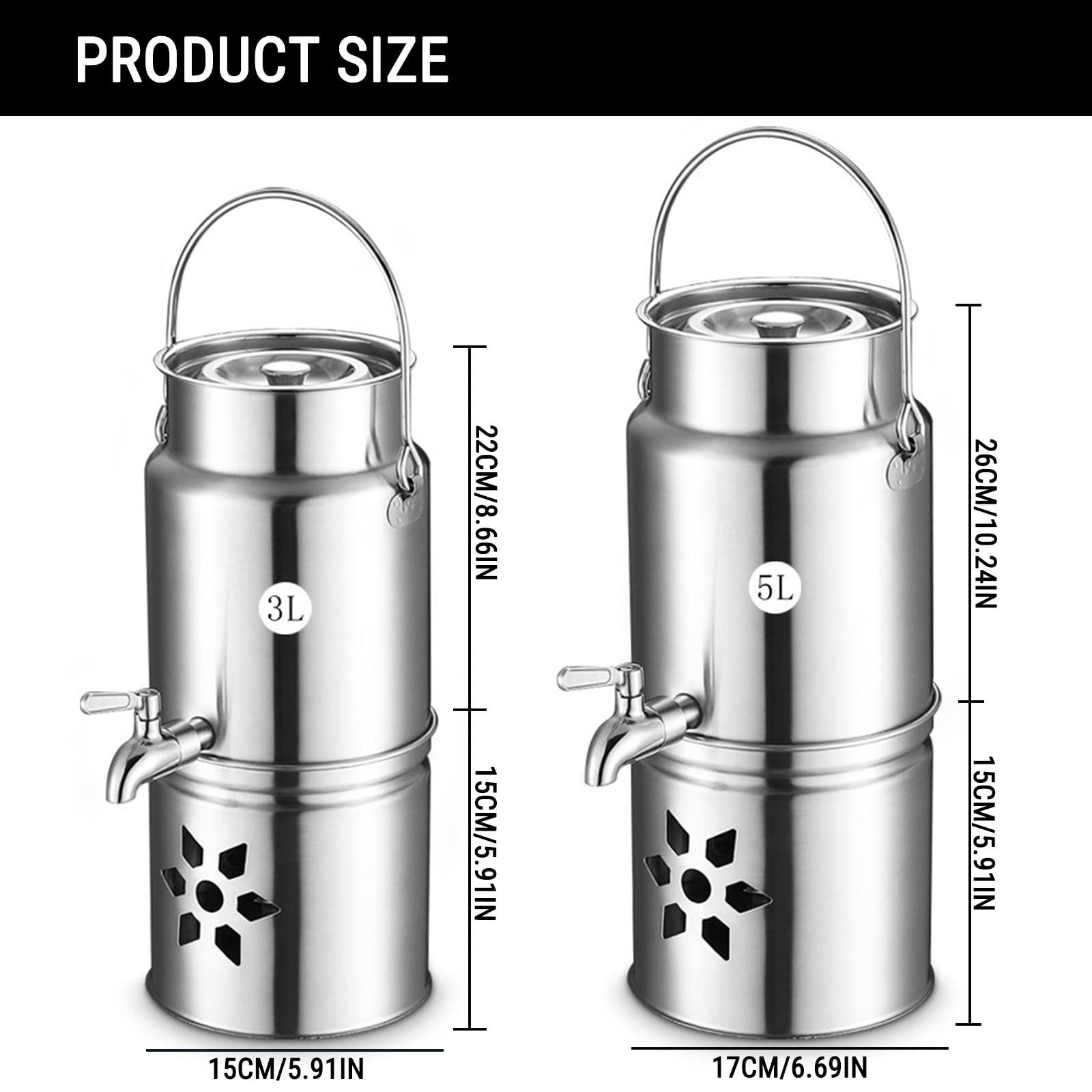 Bidon à Lait En Acier Inoxydable 304 5L Avec Robinet Et Base Chauffante - Distributeur Boissons Buffet