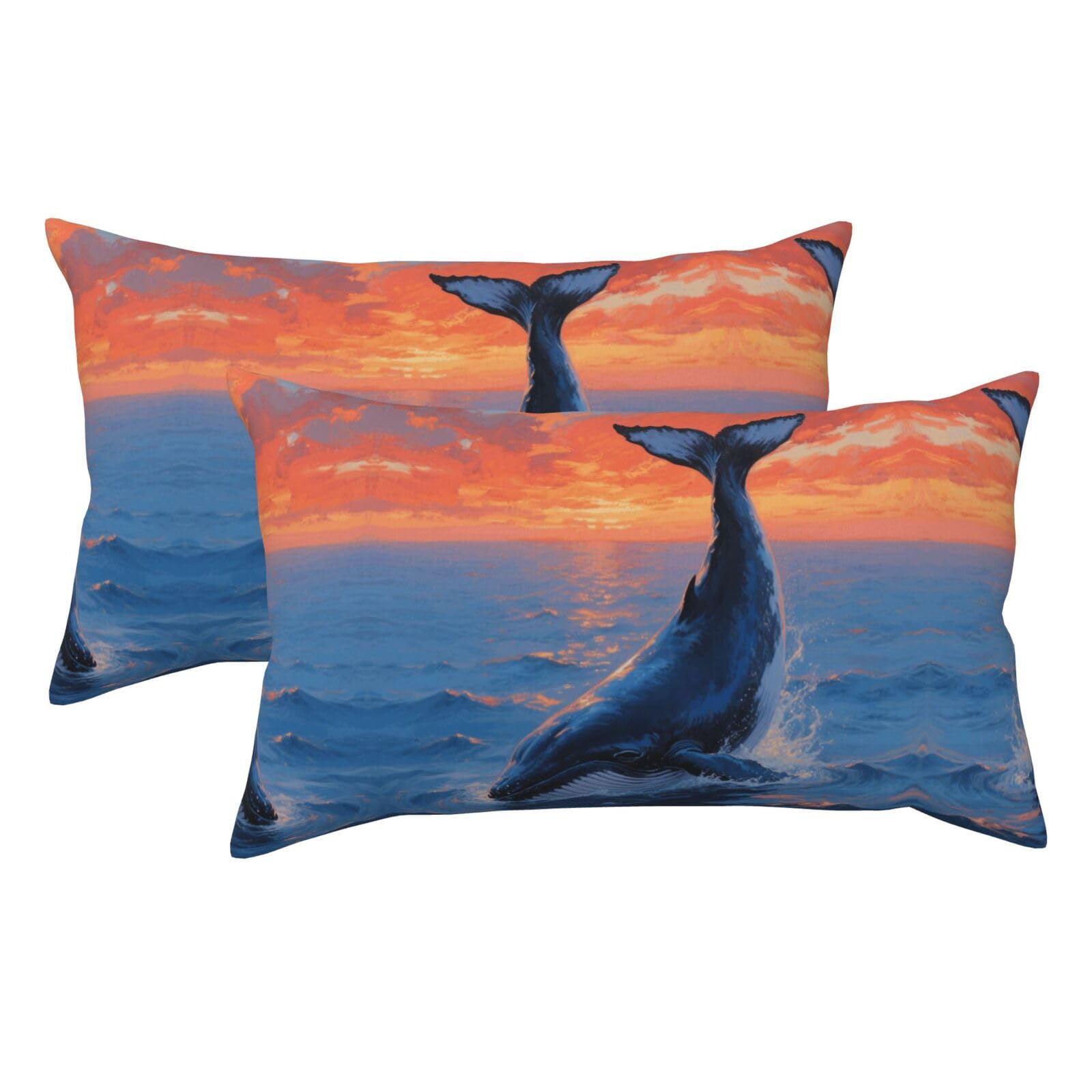 Whale Oil Painting Luxury King Pillowcases Set of 2, Plush Velvet Feel Pillow Covers with Hidden Zipper, Skin & Hair Friendly, 20x36 Inches Pillow Cases for Sleeping Gift