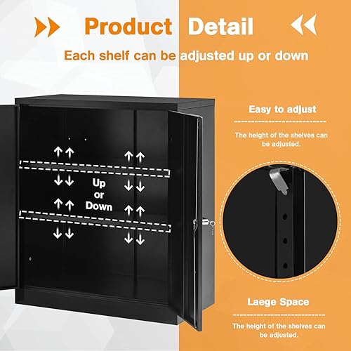 Miniatura 5 de Pataku Armario de almacenamiento de metal, armario de garaje con puertas y estantes, 42 pulgadas de alto x 32 pulgadas de ancho x 16 pulgadas de