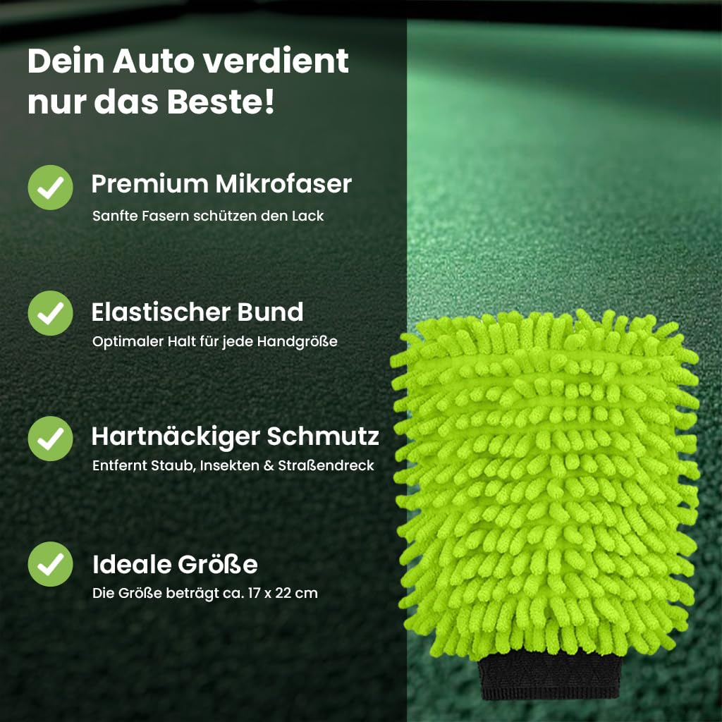 BiOHY Manopla de lavado de microfibra para coche (juego de 6) | Premium Chenille Auto Wash Guante para el cuidado del coche, pintura, llantas y discos | lavable a máquina | Sin pelusas, antiarañazos y
