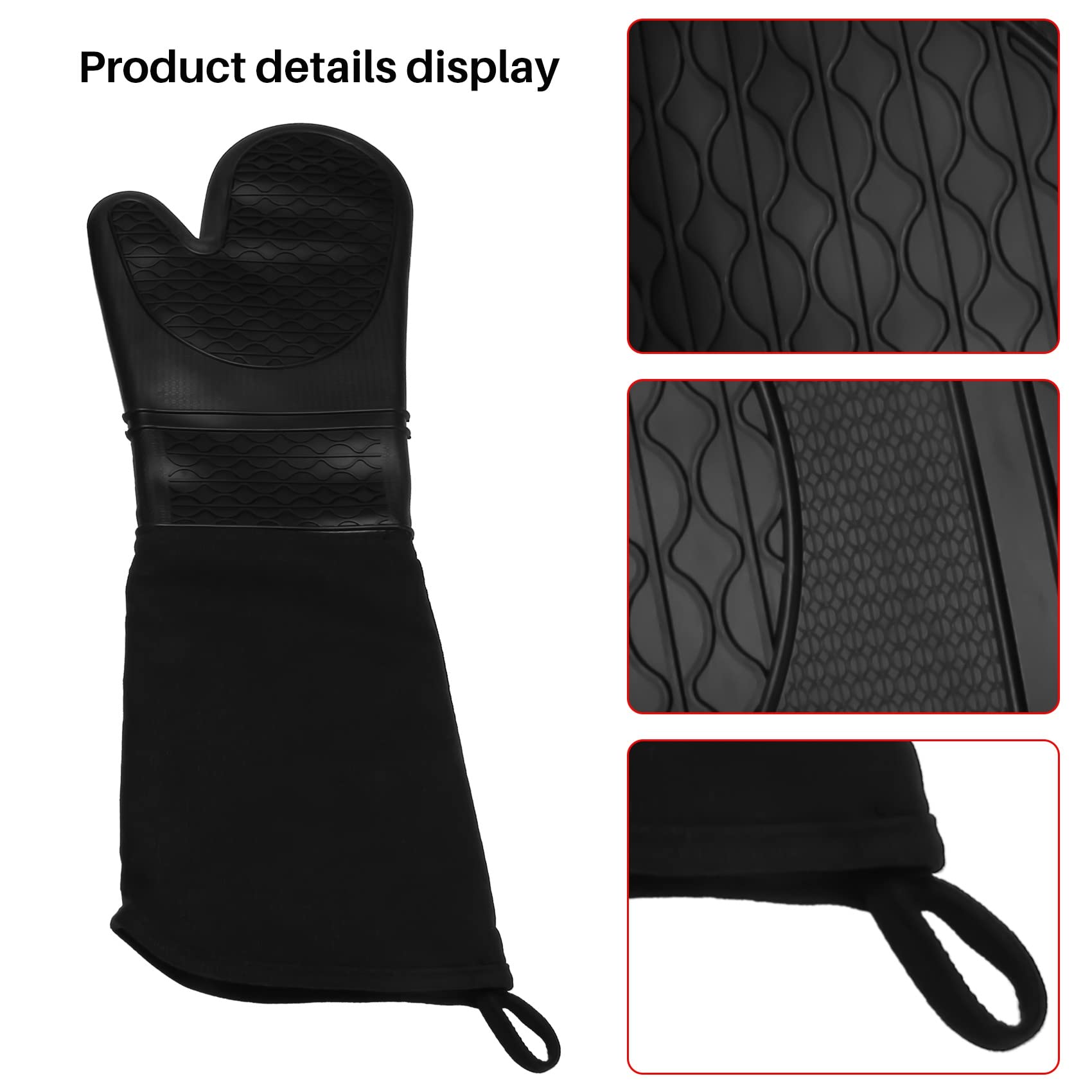 Extra Lange Silikon Topf Lappen Hoch Leistungs Topf Lappen für Den Gewerblichen Einsatz BestäNdige Grill Handschuhe mit Gestepptem Baumwoll Futter 2 Pack