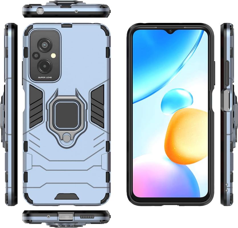 Image of Shockproof 360 Rotation Ring Holder Kickstand Hard Back Cover for Xiaomi Poco M4 5G - (Robot, Blue)
