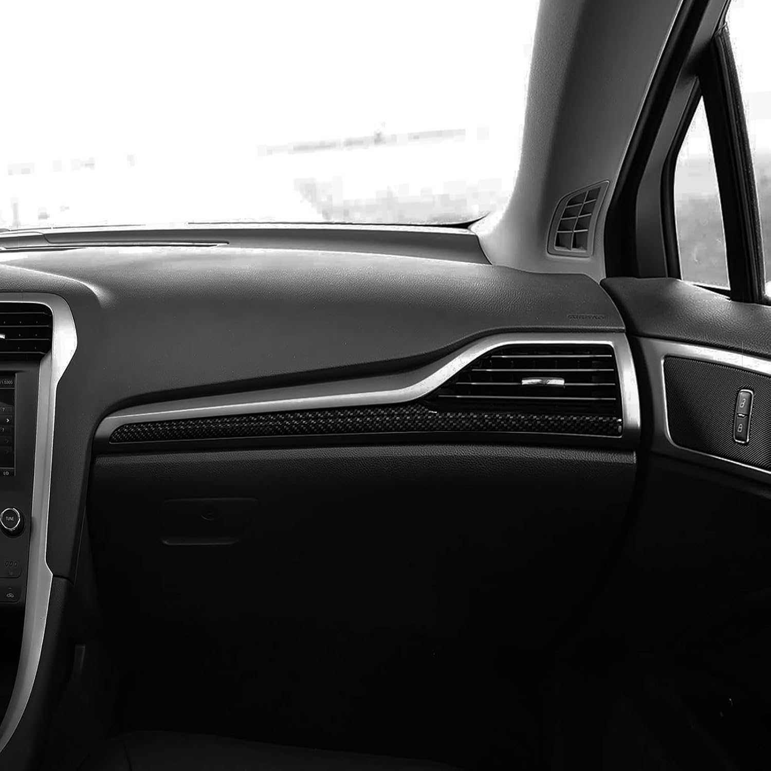 Real 3K Black Carbon Fiber Car Passenger Side Dashboard Panel Decorative Strip Trim Sticker Auto Interior Accessories Compatible with Ford Fusion S SE Titanium 2013-2021/Ford Mondeo 2014-2022