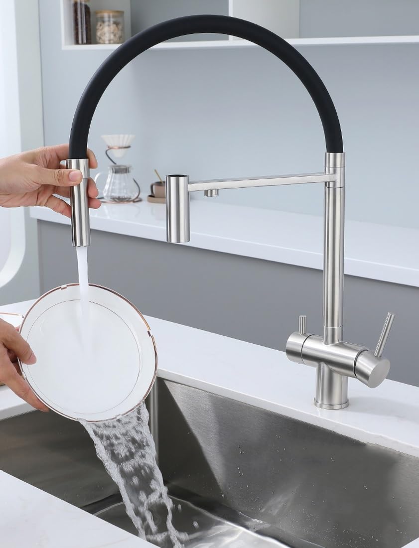Robinet de cuisine avec douchette extractible - Mitigeur monocommande pivotant à 360° pour débit d'eau haute pression