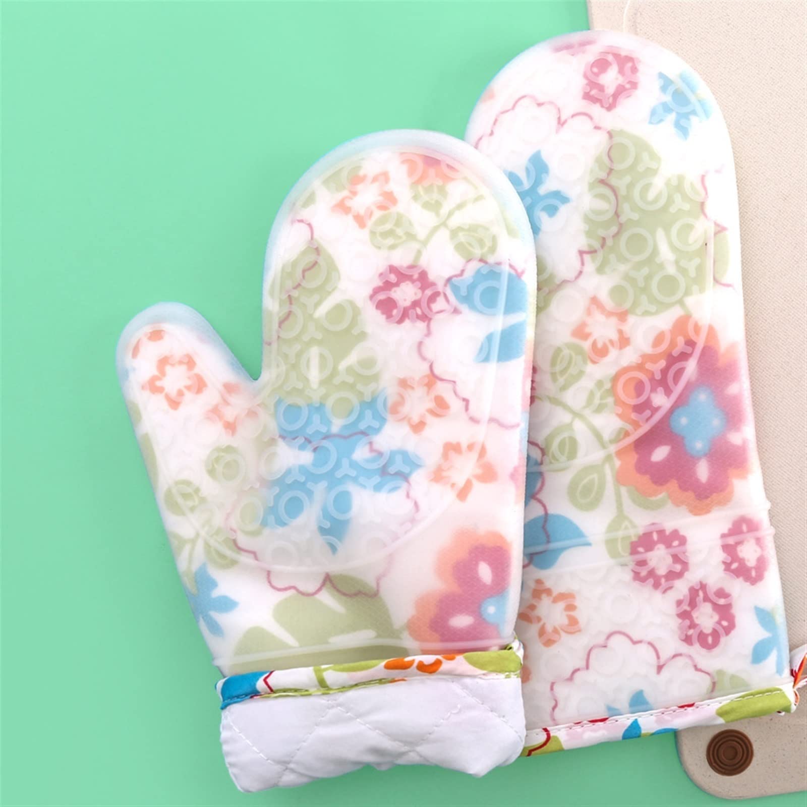 Gants de Cuisine en Silicone résistants à la Chaleur, Gants de Cuisine antidérapants for Barbecue avec Doublure intérieure Douce(4)