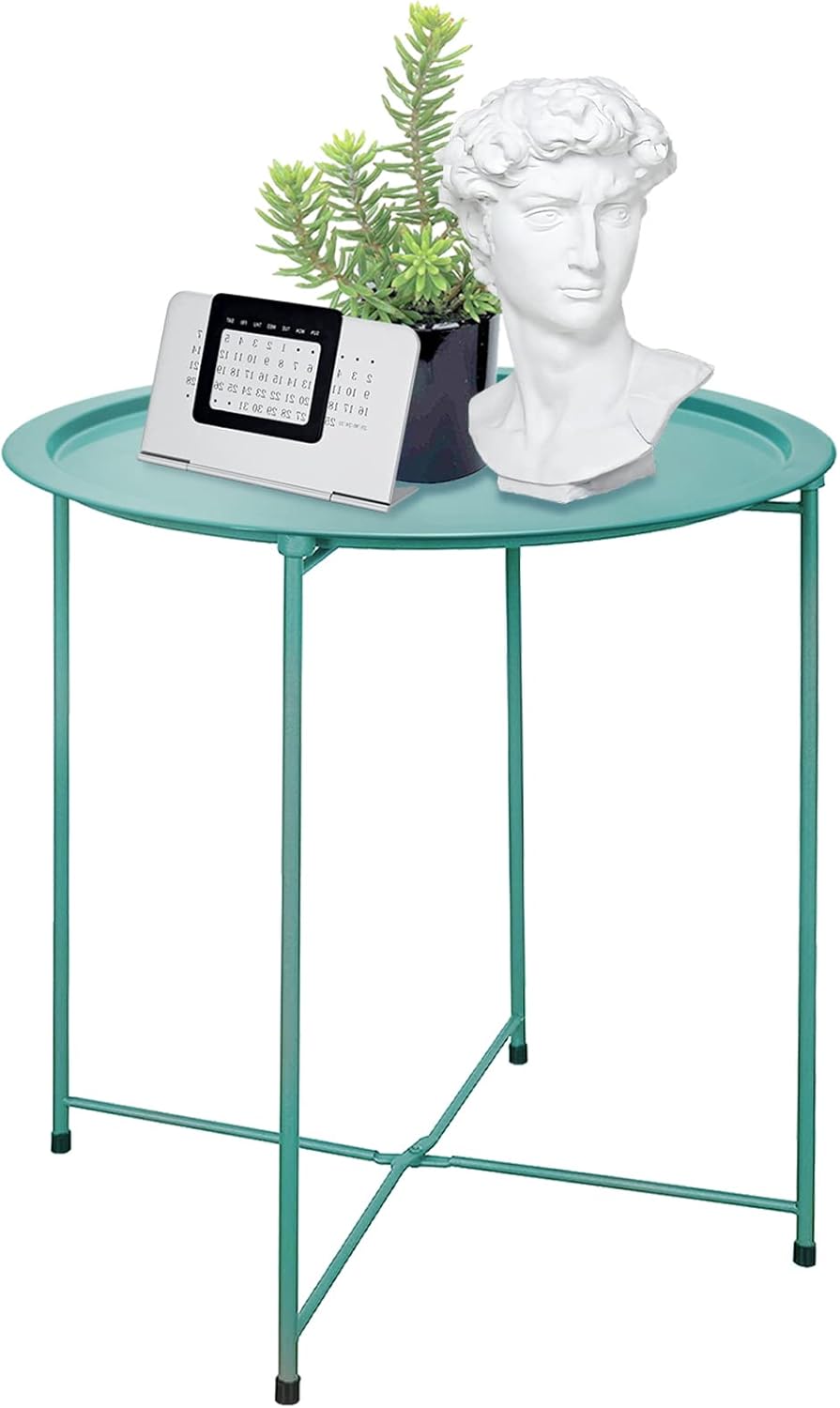 Garden 4 you End Table Outdoor Side Table, Small Patio Table Metal Side Table, Round Folding Side Table, for Outdoor and Living Room,Green