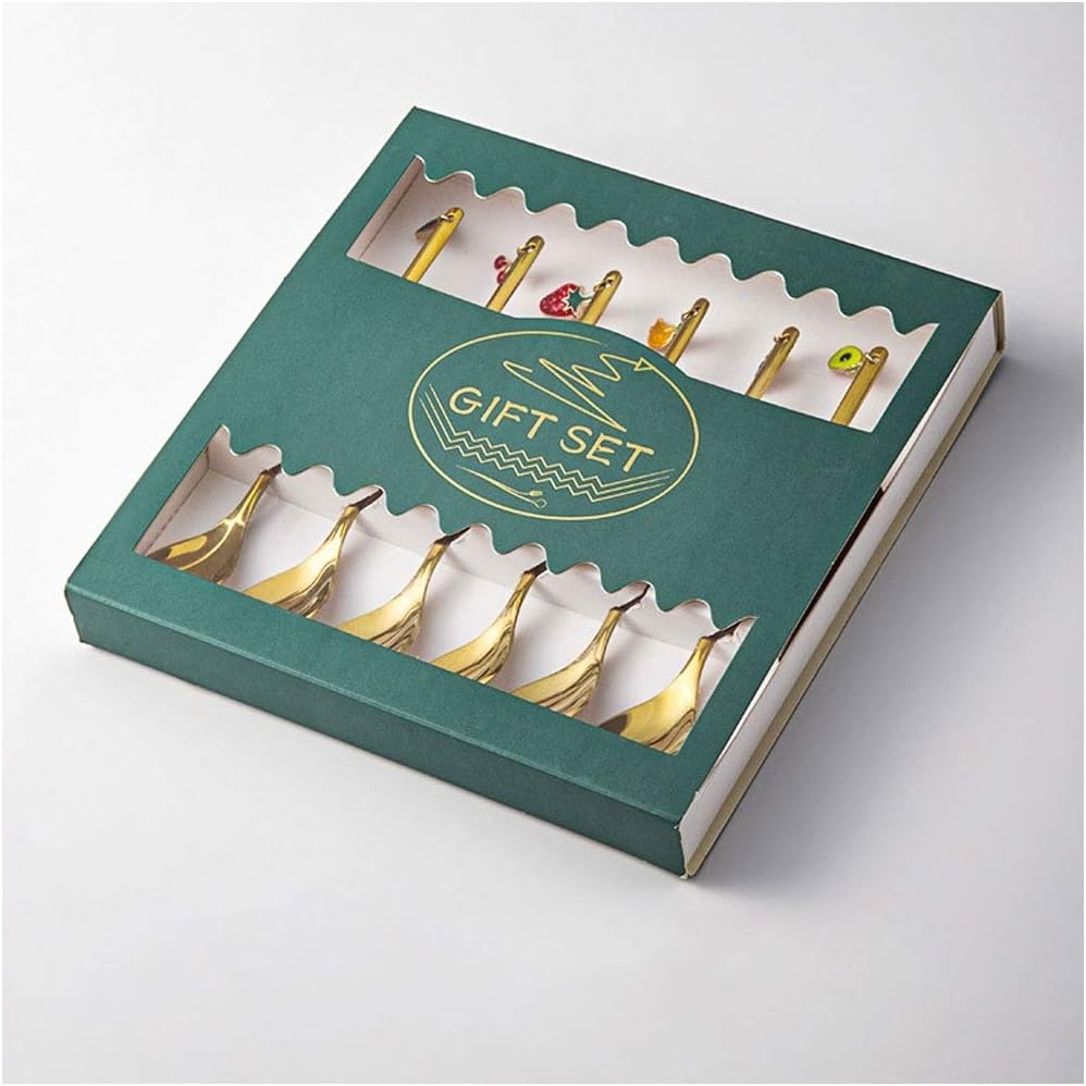 Spoon Stainless Steel Cake Ice Cream Ice Tea Spoon Milk Coffee Stirring Spoon Birthday Dessert Spoon Set Box Soup Spoon ()