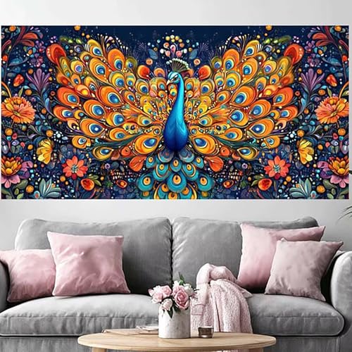 Kit Peinture Diamant Paon 50x100cm : Le Cadeau Créatif Idéal pour Adulte Adepte de DIY