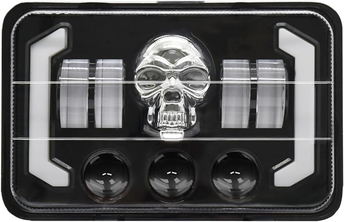Shkalacar 60W 4x6 Inch LED Headlights Rectangular Skull with High/Low Beam DRL Turn Signal Compatible with H4651 H4652 H4656 H4666 H6545 Peterbilt Kenworth Freightinger Ford Probe Oldsmobile Cutlass