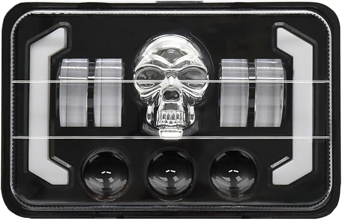 Shkalacar Phare LED Voiture Moto Tête De Mort Rectangulaire - Faisceau Haut/Bas, DRL & Clignotant - Compatible H4651 H4652 H4656 H4666 H6545