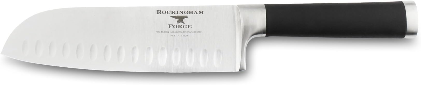Rockingham Forge Pro-Silicon Stainless Steel Santoku Knife with Non-Slip Handle and Wooden Presentation Box, Black, 31 x 5 x 2.5 cm