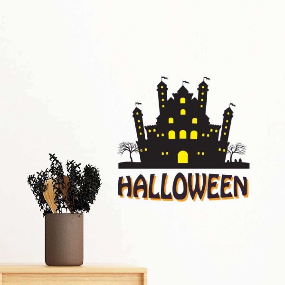 Sticker mural château Halloween amovible autocollant papier peint