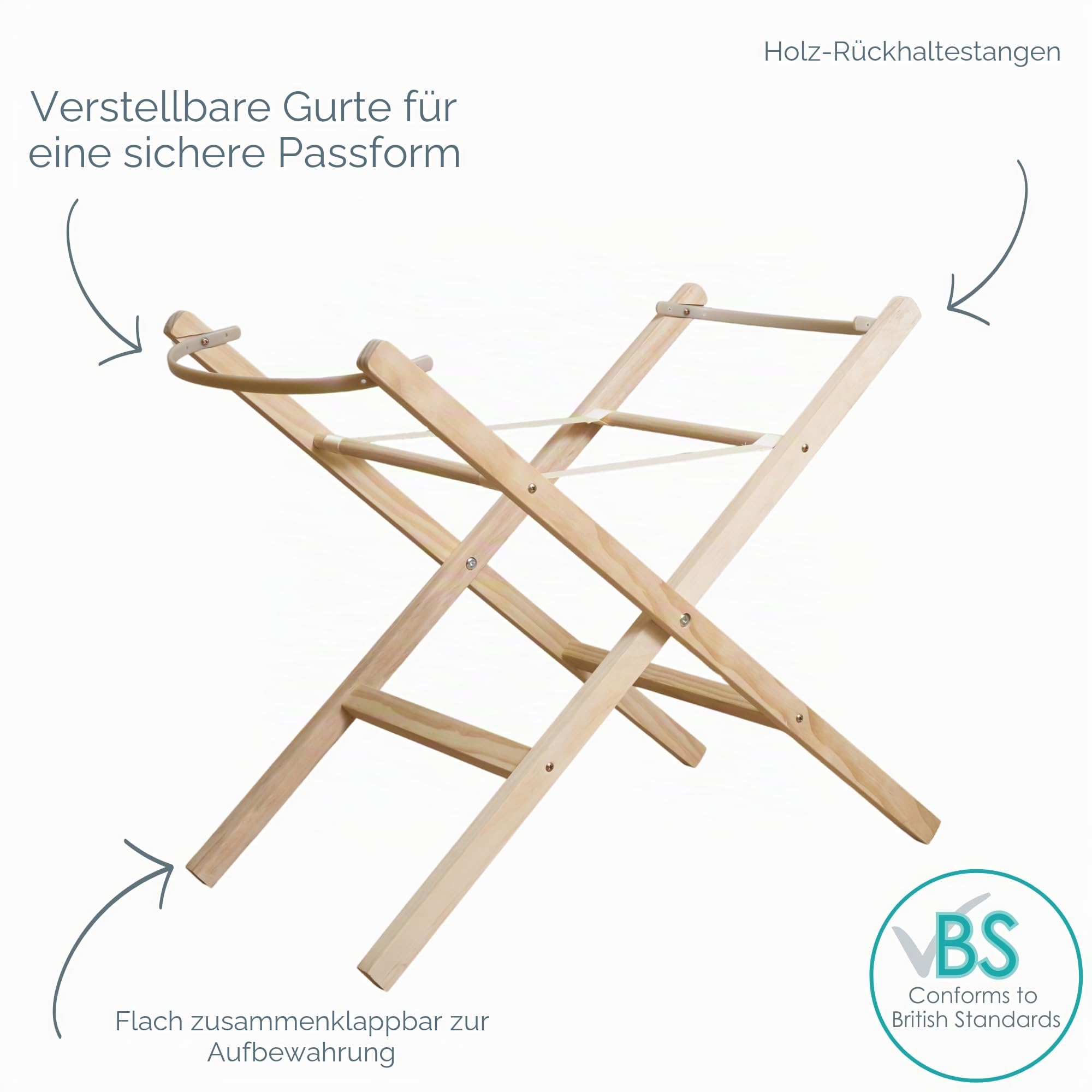Clair de Lune Klappbarer Babykorbständer aus Holz, Natur