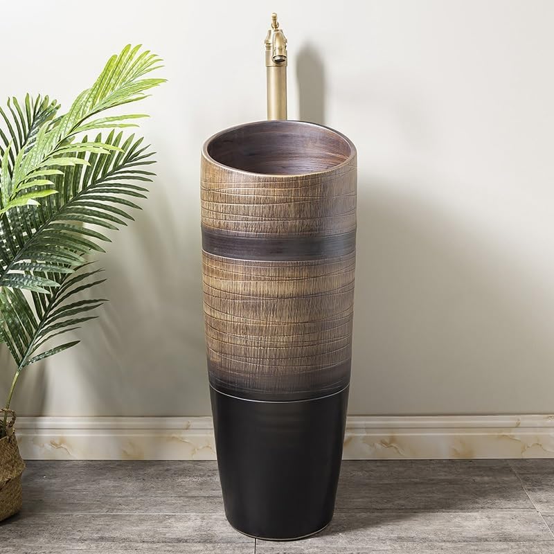 Elegant Ceramic Vessel Sink for Bathroom Floor-Standing Pedestal Sink for Household, Outdoor, Balcony Pool Vanity Stylish Countertop Upgrade
