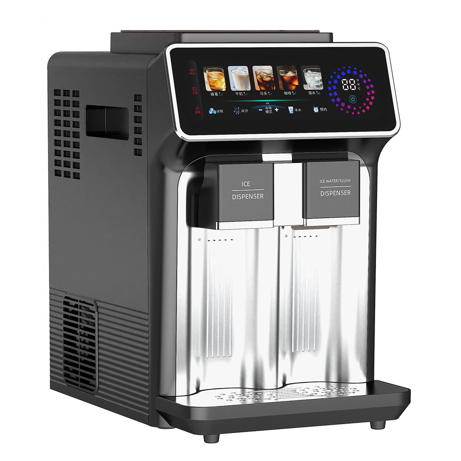 Máquina de hielo en pepitas para encimera, máquina de hielo en guijarros | 3-en-1 para Hielo, Agua Fría y Granizado, Agua 5℃ en 3s, Granizado 30s, 12 Cubos en 6-10 Min, 120W, 48dB, Servicio Rápido