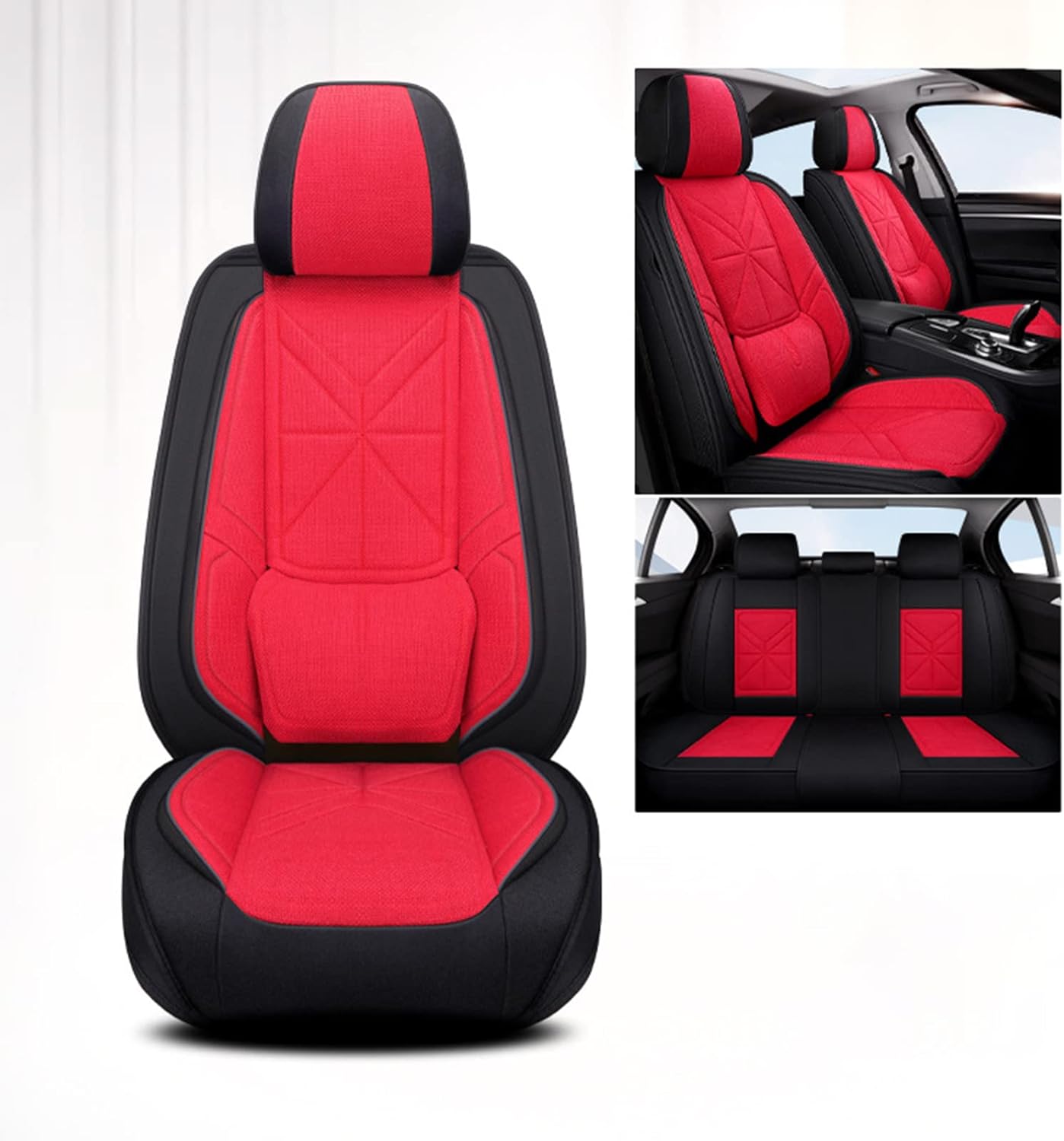 Car Seat Cushion Four Seasons Universal Linen Seat Cover Full Surround Suitable for 5-seat Sedan SUV Adjustable and Removable,C (A)