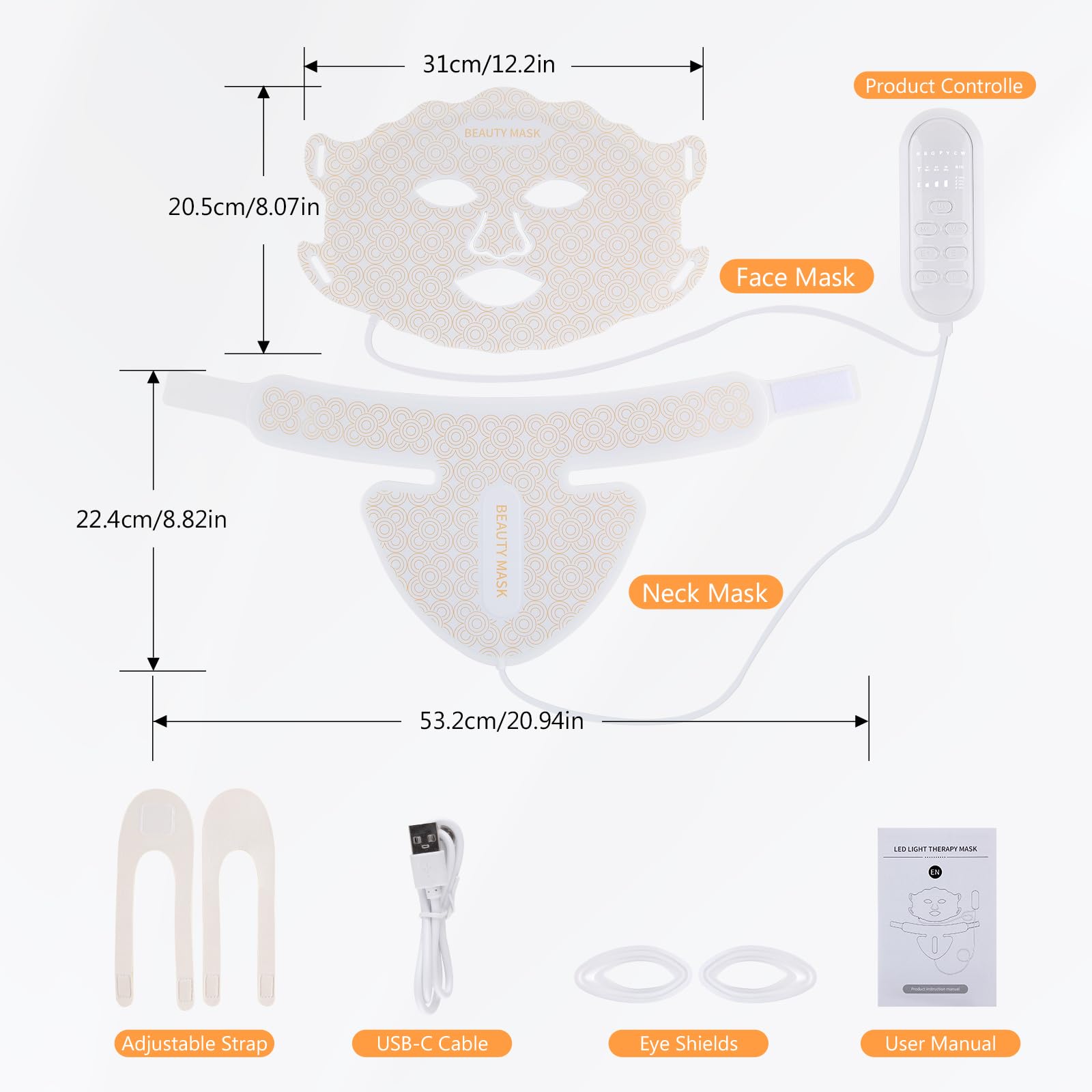 LED Gesichtsmaske Lichttherapie, LED Maske für Gesicht und Hals | 7 Farben Rotlichtlampe Maske Gesicht für Anti-Aging, Akne & Hautstraffung, professionelle Hautpflege für zu Hause Beauty Weiß