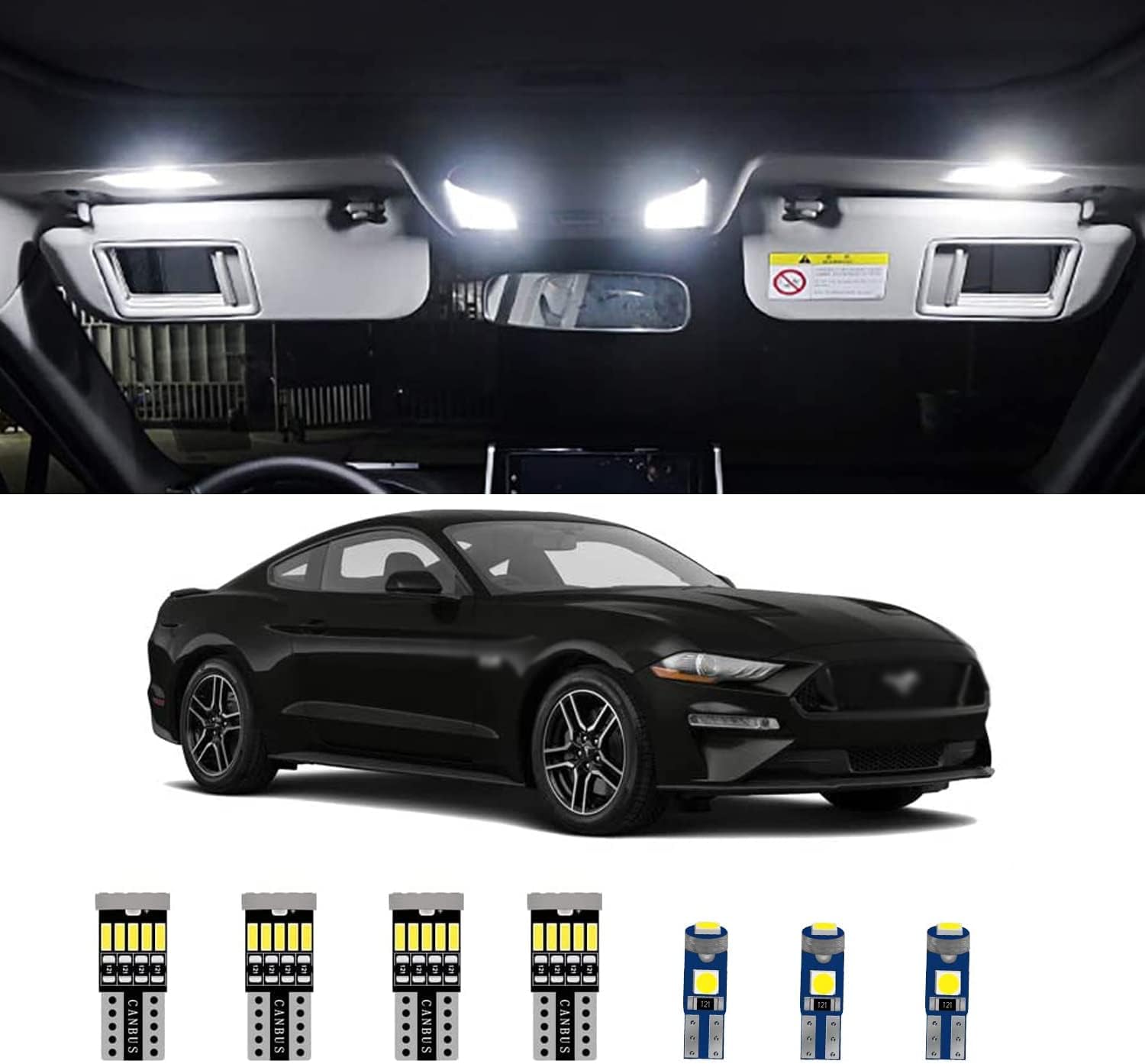 AWALITED 8pcs Interior LED Lights Kit Super Bright LED Map Dome Light Bulbs for Ford Mustang 2015 2016 2017 2018 2019 2020 2021 all models