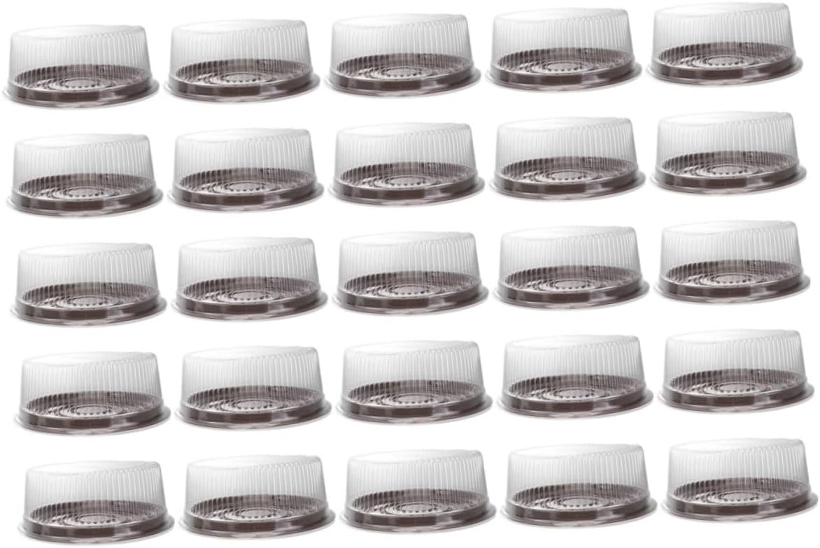 OUNONA 25 pcs Round Cake Boxes with Clear Plastic Lids Easy Open Cake Display Containers for Wedding Party Dessert Shops Carrying and Storing and Small Pastries