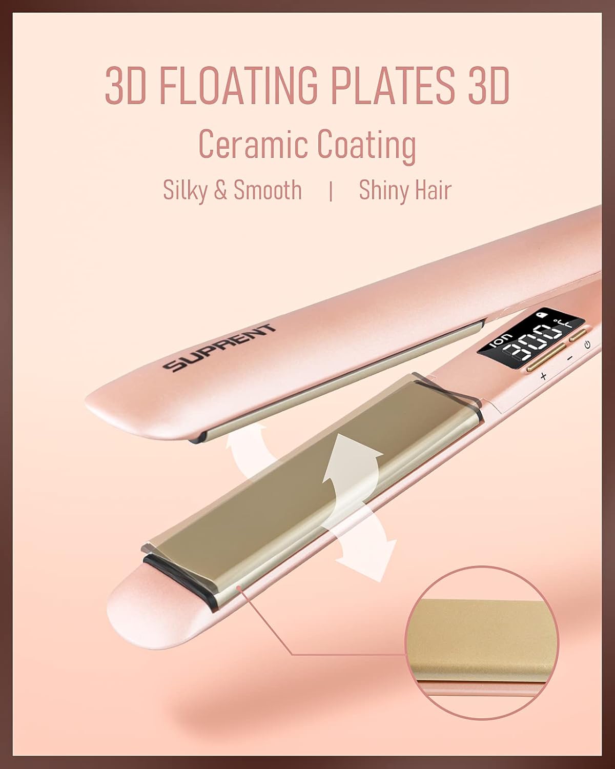 SUPRENT Hair Straightener, 2-in-1 Ceramic Flat Iron for Travel, 1 Inch Straightens & Curls Hair Iron, Heats Up Fast, Hair Straightening Iron with Dual Voltage and LCD Display, Pink : Beauty & Personal Care