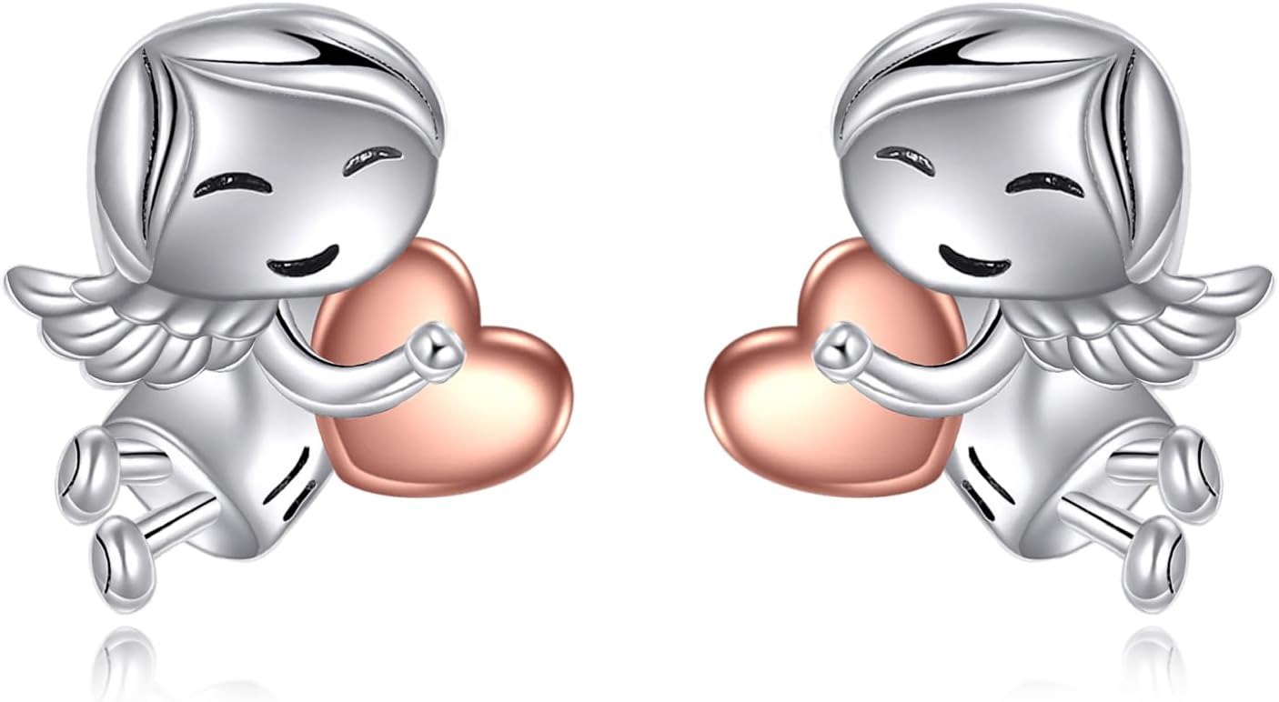 VONALA 925 Sterling Silver Cat Bunny Angel Earrings Cute Animal Stud Earrings Jewelry Gifts for Women