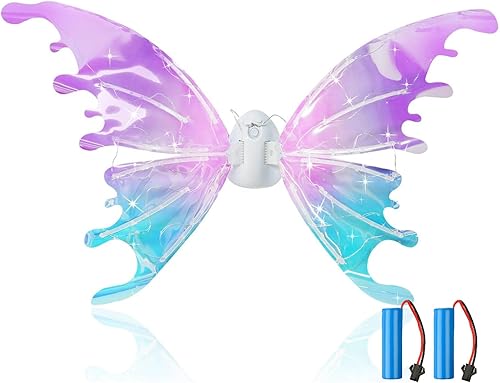 Miniatura 1 de ATHLERIA Alas de ángel de hadas iluminadas con rebatería, alas de mariposa móviles eléctricas para niñas, disfraces de Halloween, disfraces de