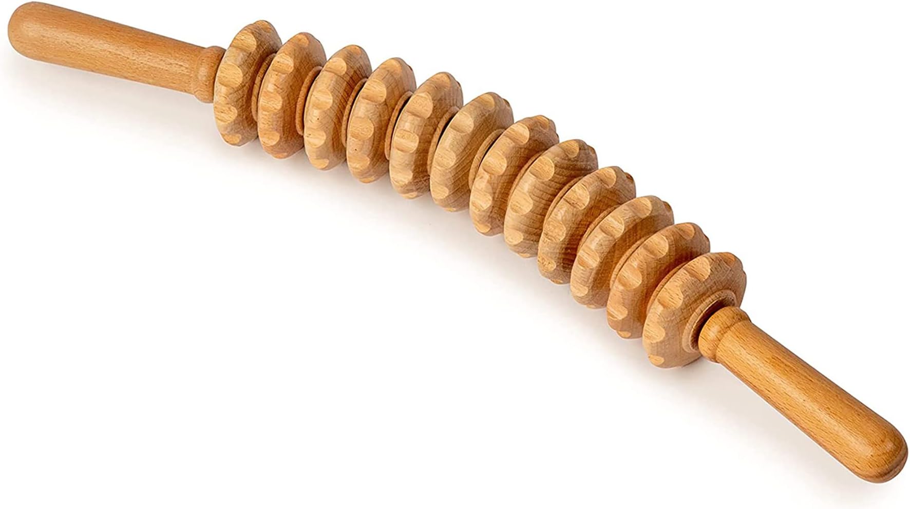 THE WHITE SHOP 12-Wheel Wood Therapy Roller Massage Tools Stick for Fascia Cellulite Muscle & Abdomen Body Therapy Massager Muscle Belly Relief Tool (primary)