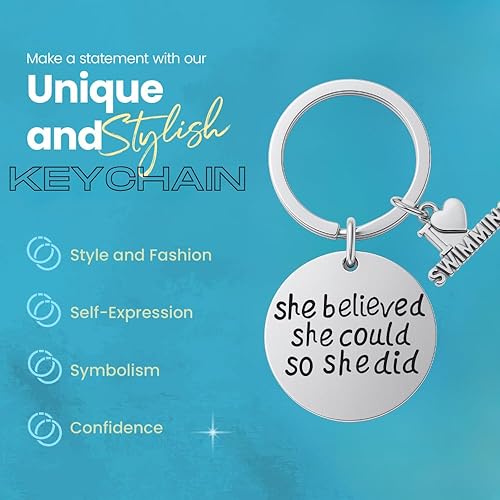 Miniatura 4 de Llavero de natación, She Believed She Could So She Did, joyería de natación, joyería para nadadores, regalo para nadadores y equipos de natación,