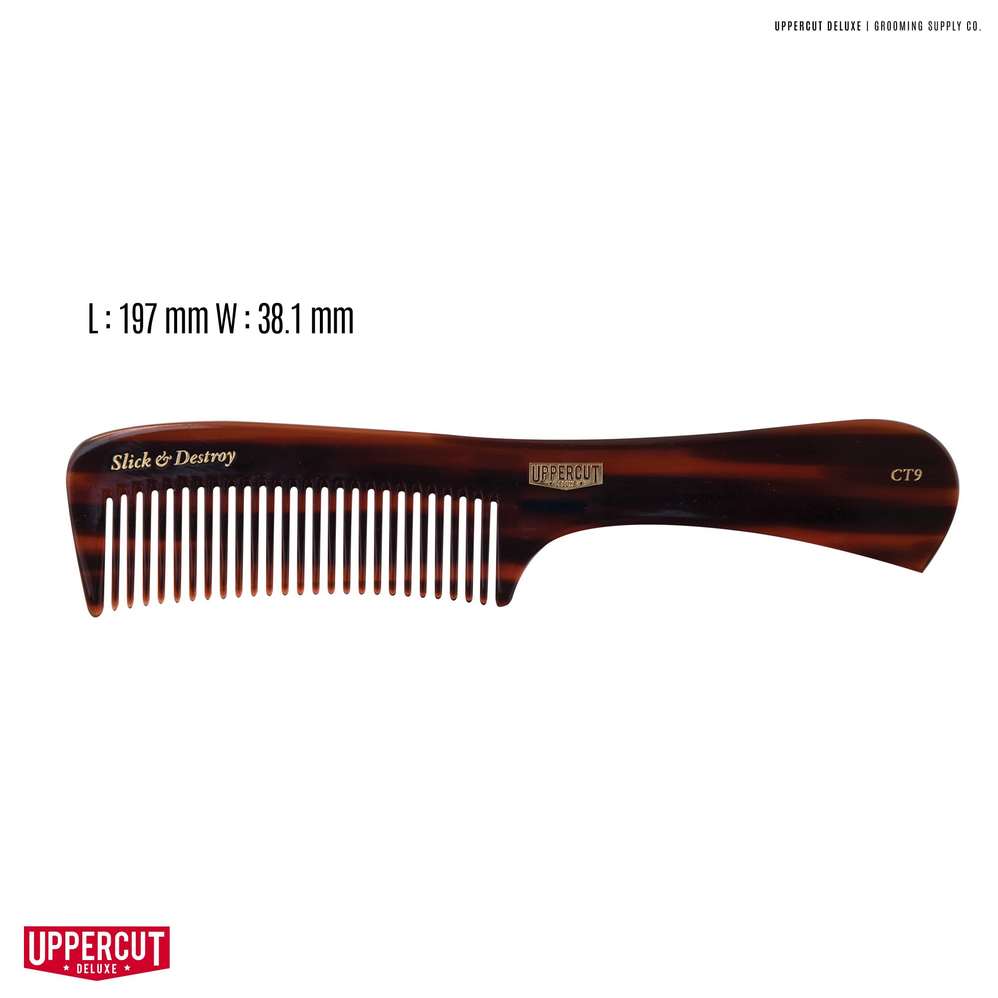 Uppercut Deluxe CT9 Styling Comb, Flat Handled Long Toothed Hair Comb for Ultimate Styling Control, Ideal for Grooming Medium to Long Hair Styles